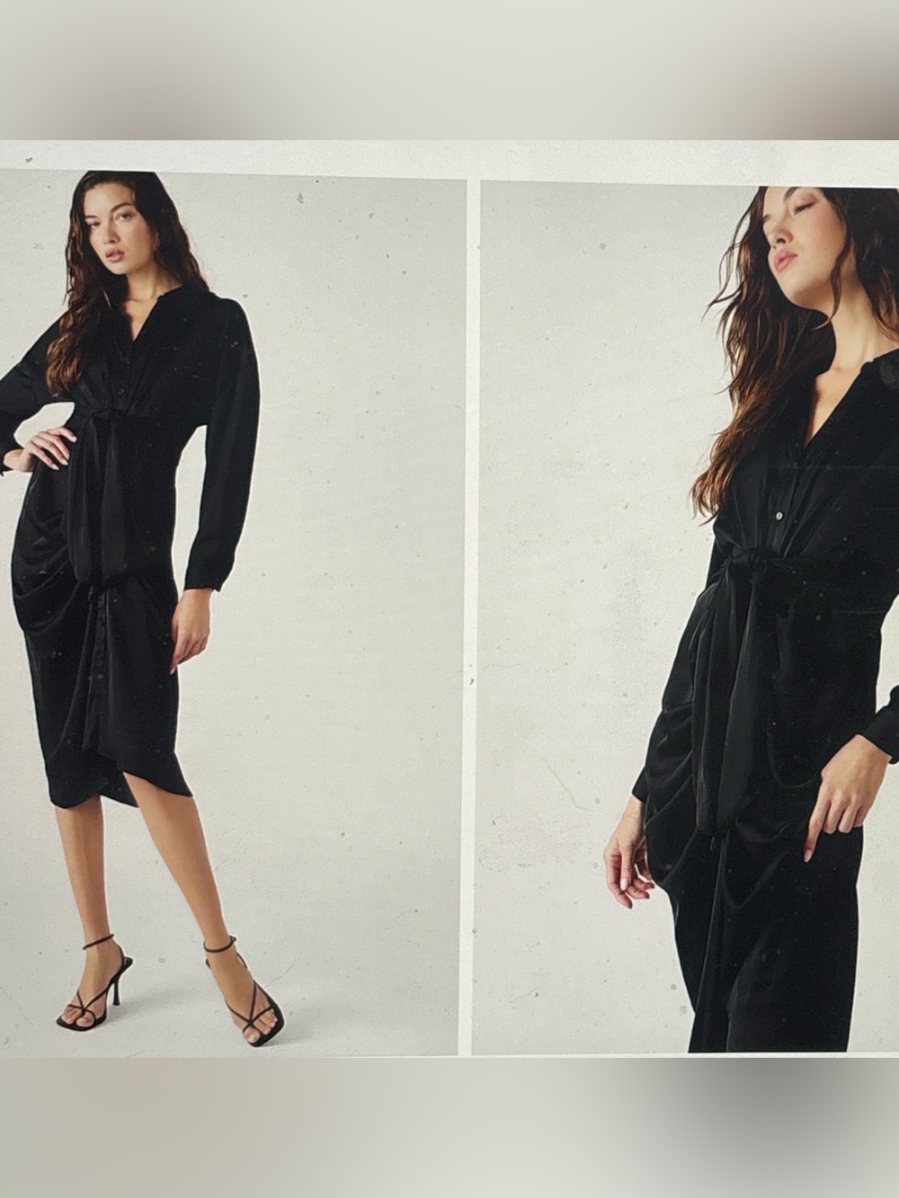 Steve Madden Black Button-Front Tie-Waist Midi Dress